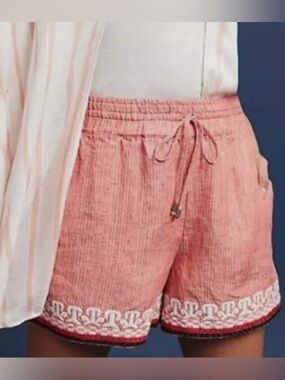 Anthropologie Beachcomber Linen Striped Embroidery Shorts, NWT